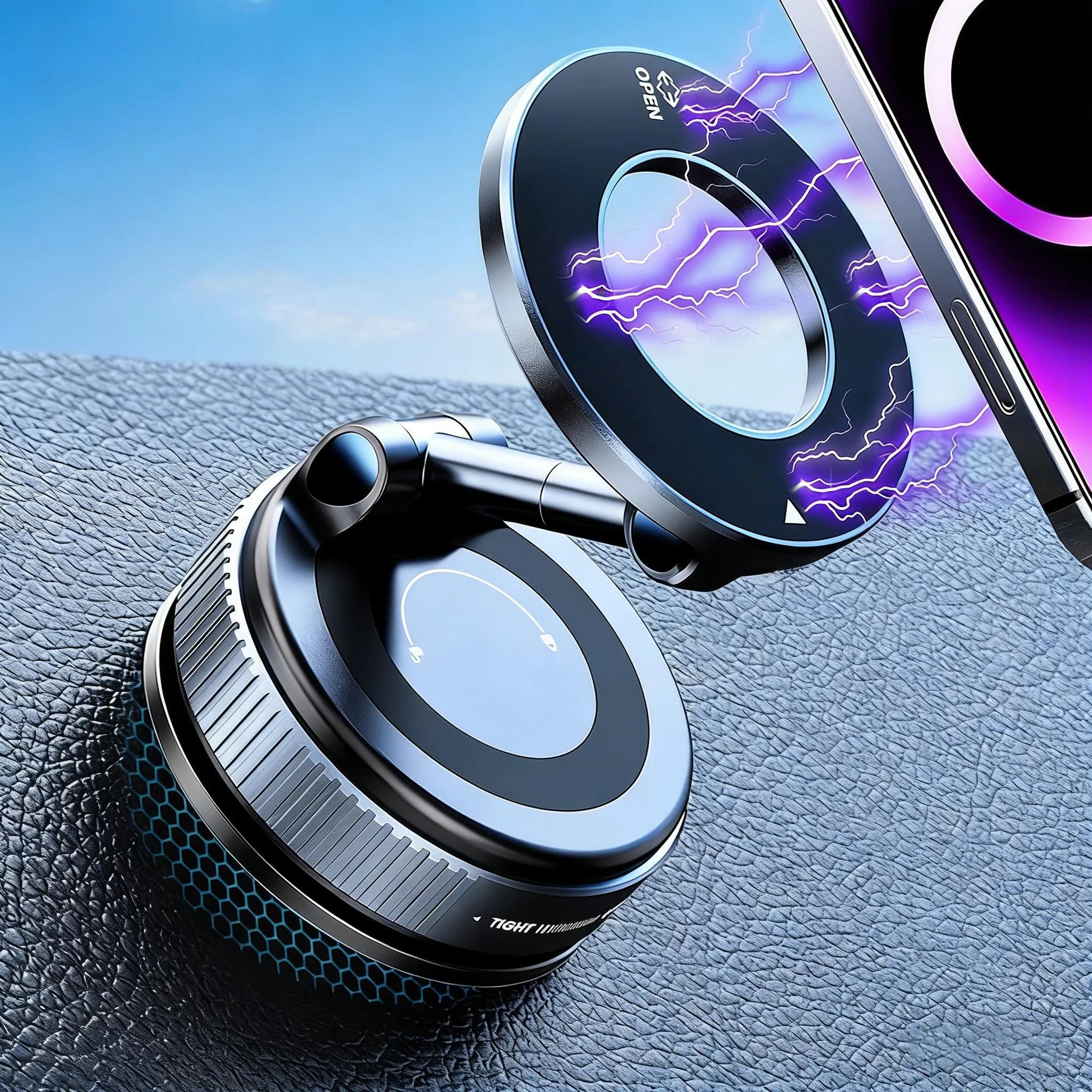 Foldable Vacuum Suction Magnetic Phone Mount 360° Rotatable Mobile Holder for Car Windshield Dashboard and Desktop Use