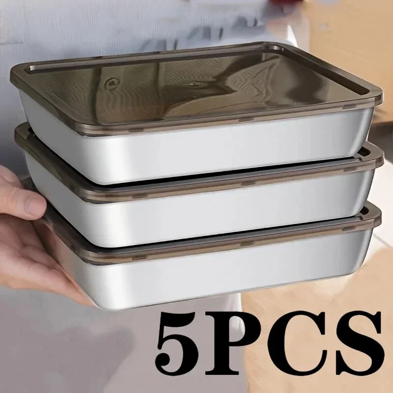 5pc Stainless Steel Food Storage Containers Set - Leak-Proof Lids, Dishwasher Safe for Sandwich/Fruits/Home/Party