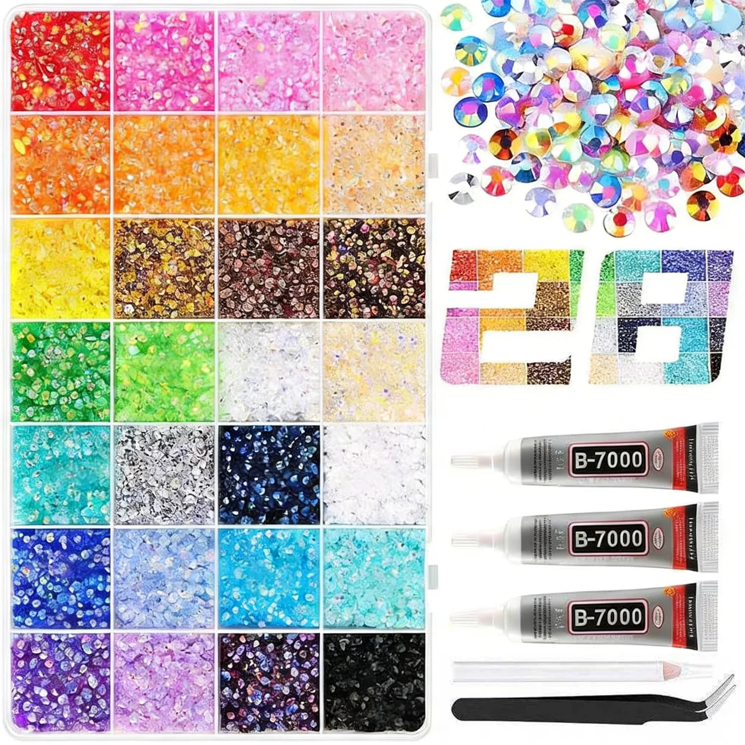 28 grid 3/4/5mm mixed color Jelly/resin drill rhinestone set DIY clothing nail drill phone drill glasses drill hat drill, etc