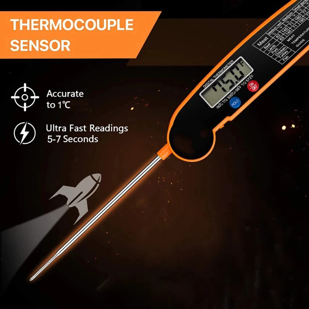 Foldable Digital Food Thermometer - Probe for Meat/Water/Milk/Fry/BBQ, Oven Temperature Gauge, Kitchen Cooking Tool