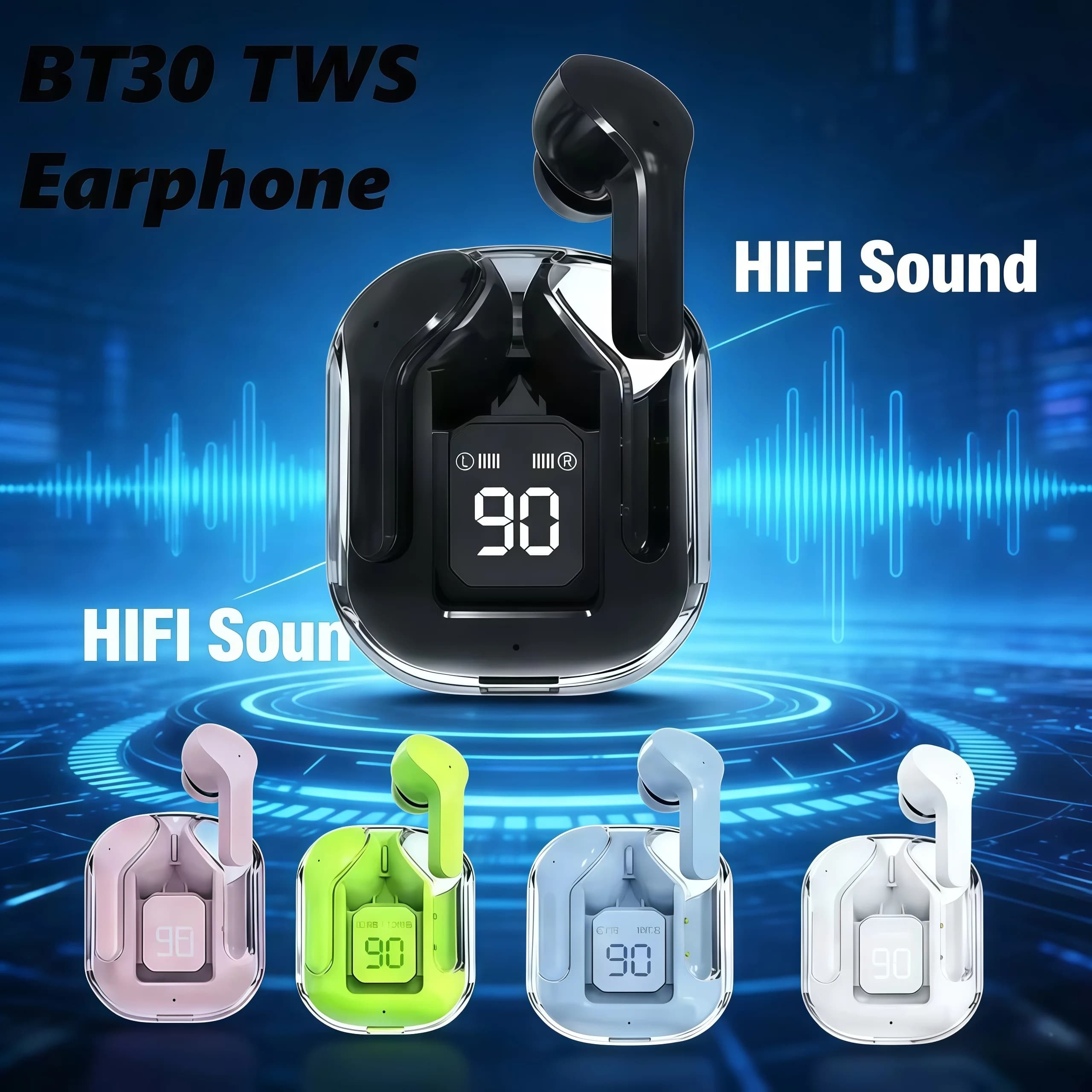 2026 New BT30 TWS wireless headphones, BT30 Bluetooth 5.1 headphones,  sports headphones, LED digital display stereo headphones