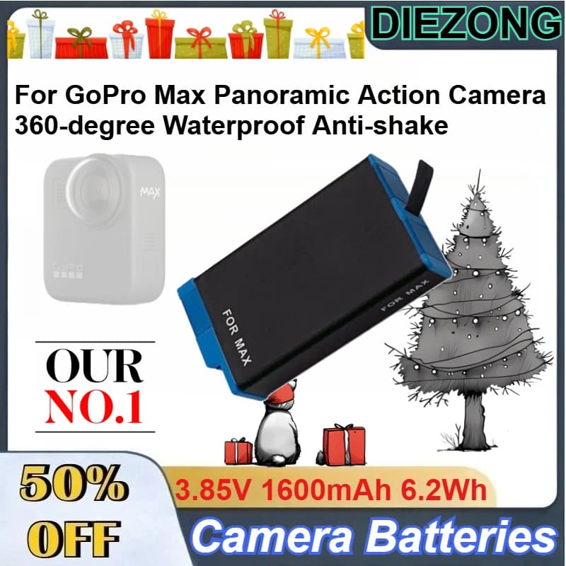 3.85V 1600mAh 6.2Wh Li-Ion Battery Pack for GoPro Max Panoramic Action Camera 360-degree Waterproof Anti-shake Camera Batteries