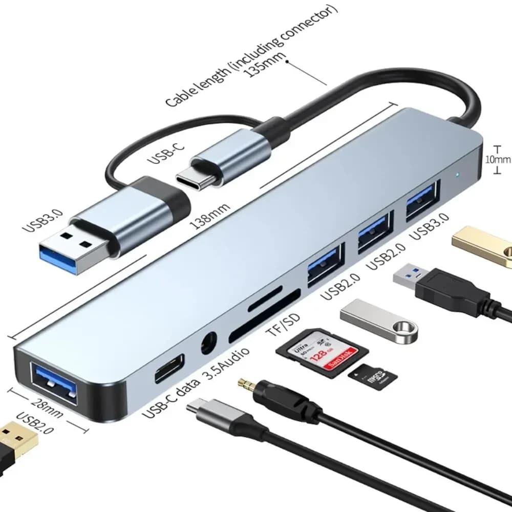 8 In 2 USB-C Hub With 3.0 SD/TF Card Reader Multi-Port Adapter For Laptop Tablet And Phone TypeC Docking Station For Office Work