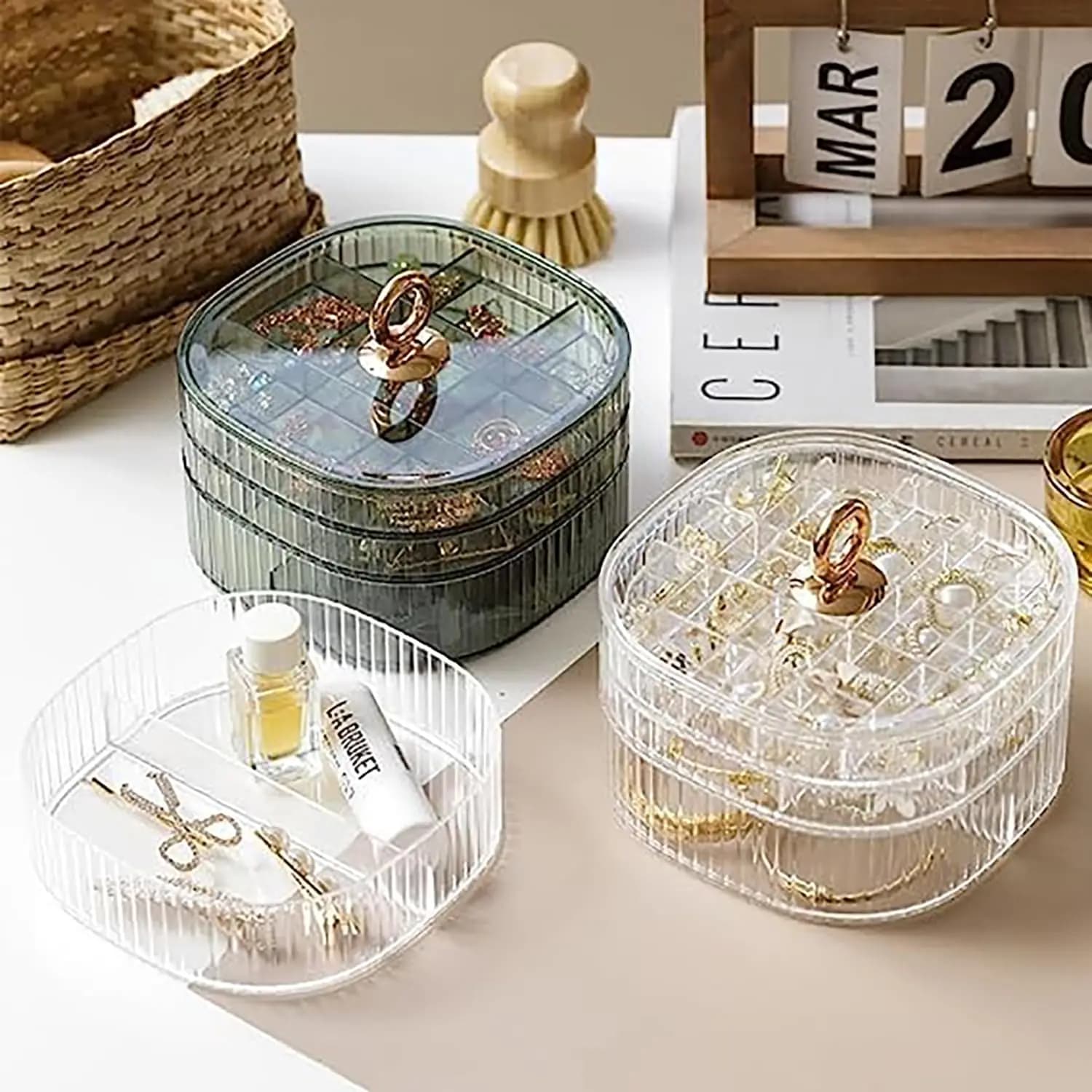 Transparent Jewelry Box 3-Layer Stackable Case Jewelry Case For Home Compartment Organizer Earrings Rings Bracelets Storage Box