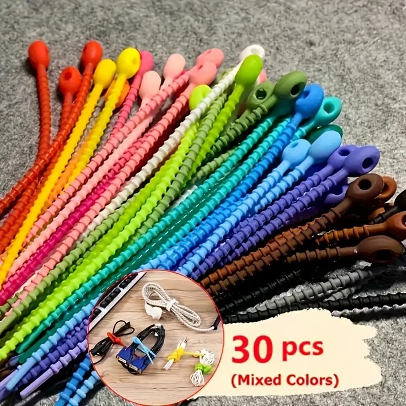 Silicone Reusable Cable Organizer Storage Bag Tie, Wire Management Zipper Tie, Multi-Functional Bag Clip, Organizer Clip Cable