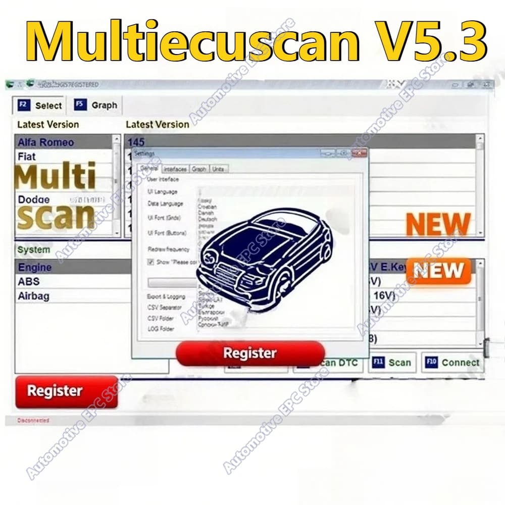 Newest Multiecuscan V5.3 Registered Unlimited Keygen for Fi/at Obd2 Scanner Multi Ecu Scan work for ELM327 OBDII Diagnostic Tool