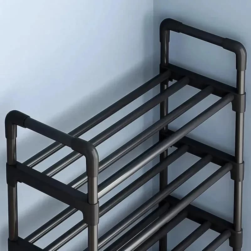 Black Simple Multi-Layer Elevated Shoe Rack, Space Saving Entryway Shoe Storage Shelf for Home Dormitory Rental House