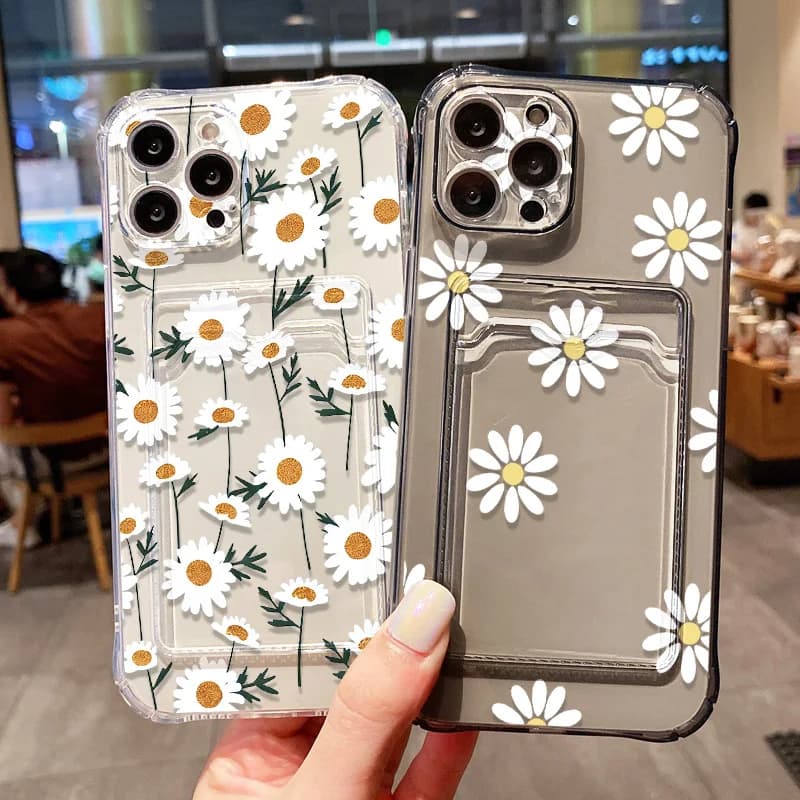 Daisy Flower Phone Case For iPhone 17 Pro Max Air 16e 15 13 14 11 12 16 Pro 7 8 Plus SE XR XS Wallet Card Slot Bag Holder Cover