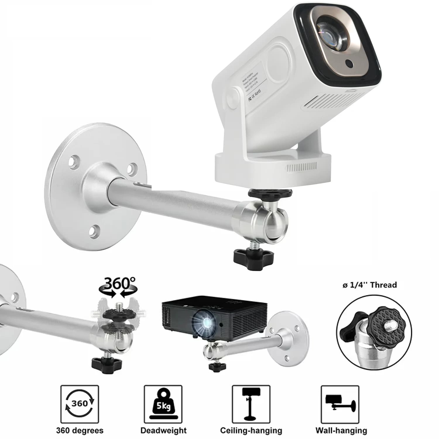Portable Projector Bracket 360° Rotatable Ceiling Wall Mount Beamer Holder Aluminium Fit for HY260 Pro HY320 Beam Projector