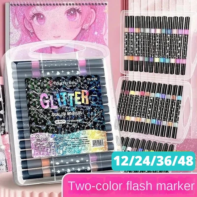 24/48/72/96 Colors Dual Brush Tip Glitter Art Markers Metallic Paint Marker Pens DIY Crafts Birthday Cards, Making Poster, Album