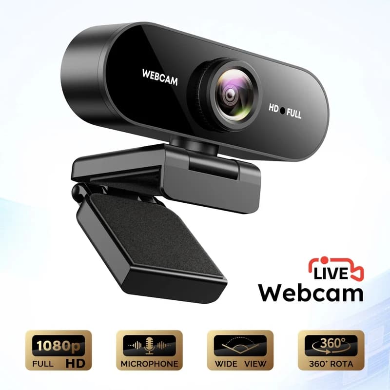 1080P FHD Webcam with Microphone, USB Computer Camera for Laptop Desktop, Wide Angle for Online Class & Video Conference