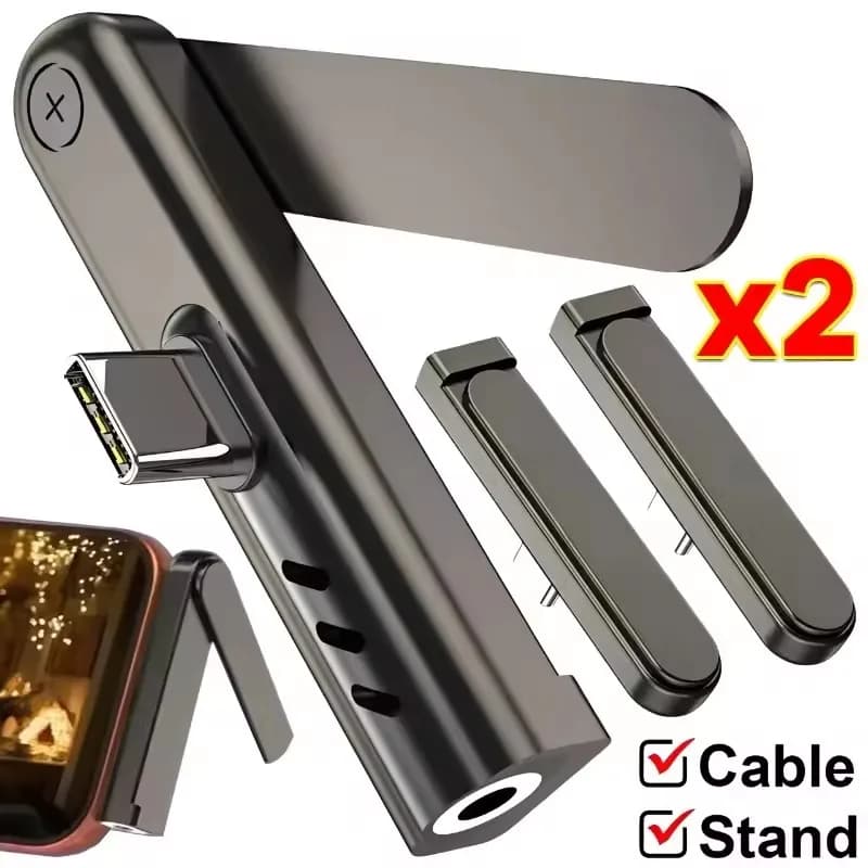 2/1PCS Portable USB C To 3.5mm Audio Bracket Foldable Adapter Folding Mobile Phone Stand Aluminum Alloy Mini Headphone Converter