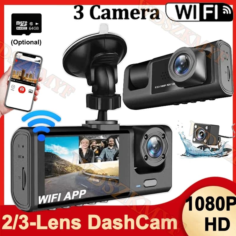 2/3Camera WIFI/NO WIFI Dash Cam Cabin Car Dvr 1080P Interior Vehicle Three Way Channel Dvrs Recorder Video Dashcam Camcorder