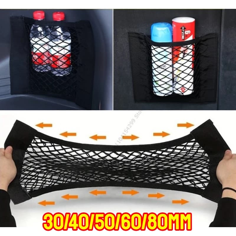 Car Trunk Mesh Organizer Car Tail Storage Net Seat Back Pocket Universal Trunk Bag Auto Magic Tape Network Interior Accessories