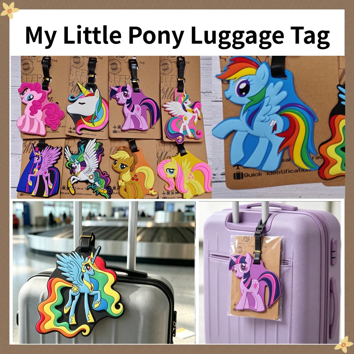 Official Hasbro My Little Pony Luggage Tag Soft PVC Cartoon Suitcase Tag Travel Baggage Identifier Backpack Hanging Label Gifts