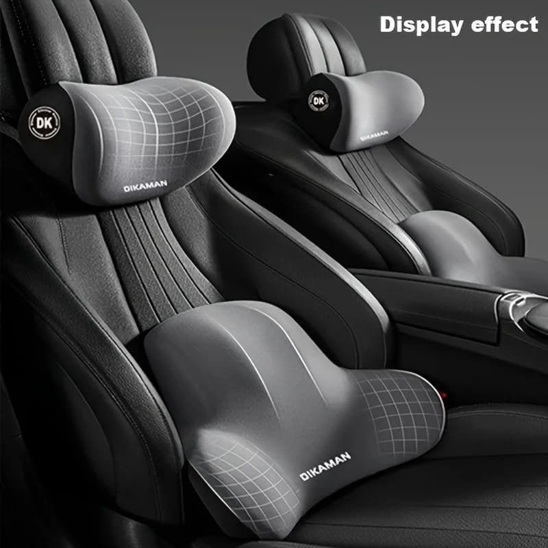 Memory Foam Headrest Lumbar Support Set Ergonomic Neck Pillow Back Cushion Car Driver Seat Comfort Breathable Polyester Fabric