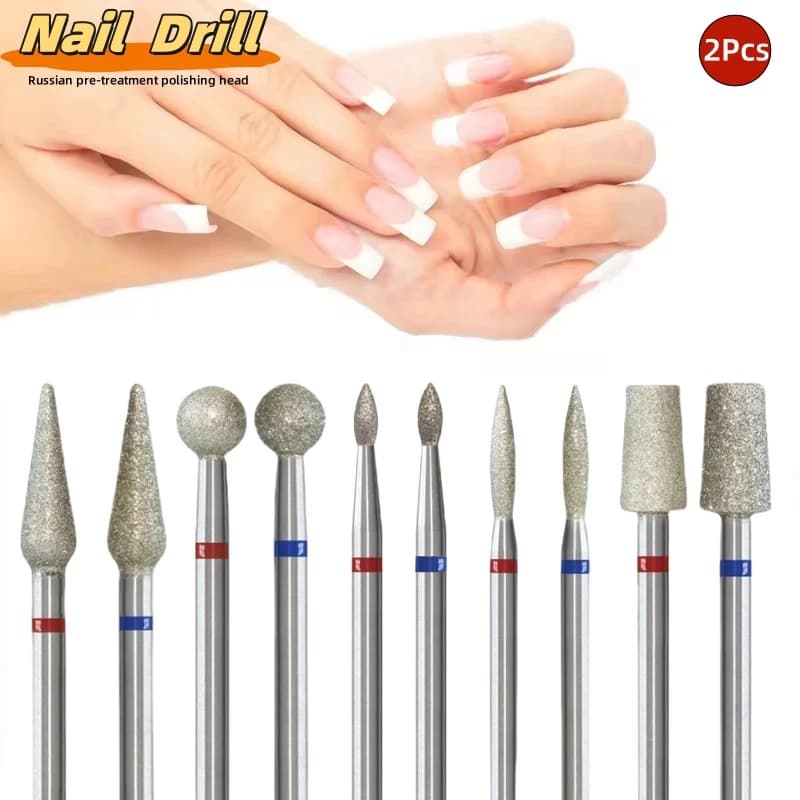 2Pcs/set Cuticle Clean Diamond Nail Drill Bits for Dead Skin Pro Russian Cuticle Burr Nail Prep Tool for Manicure Technicians