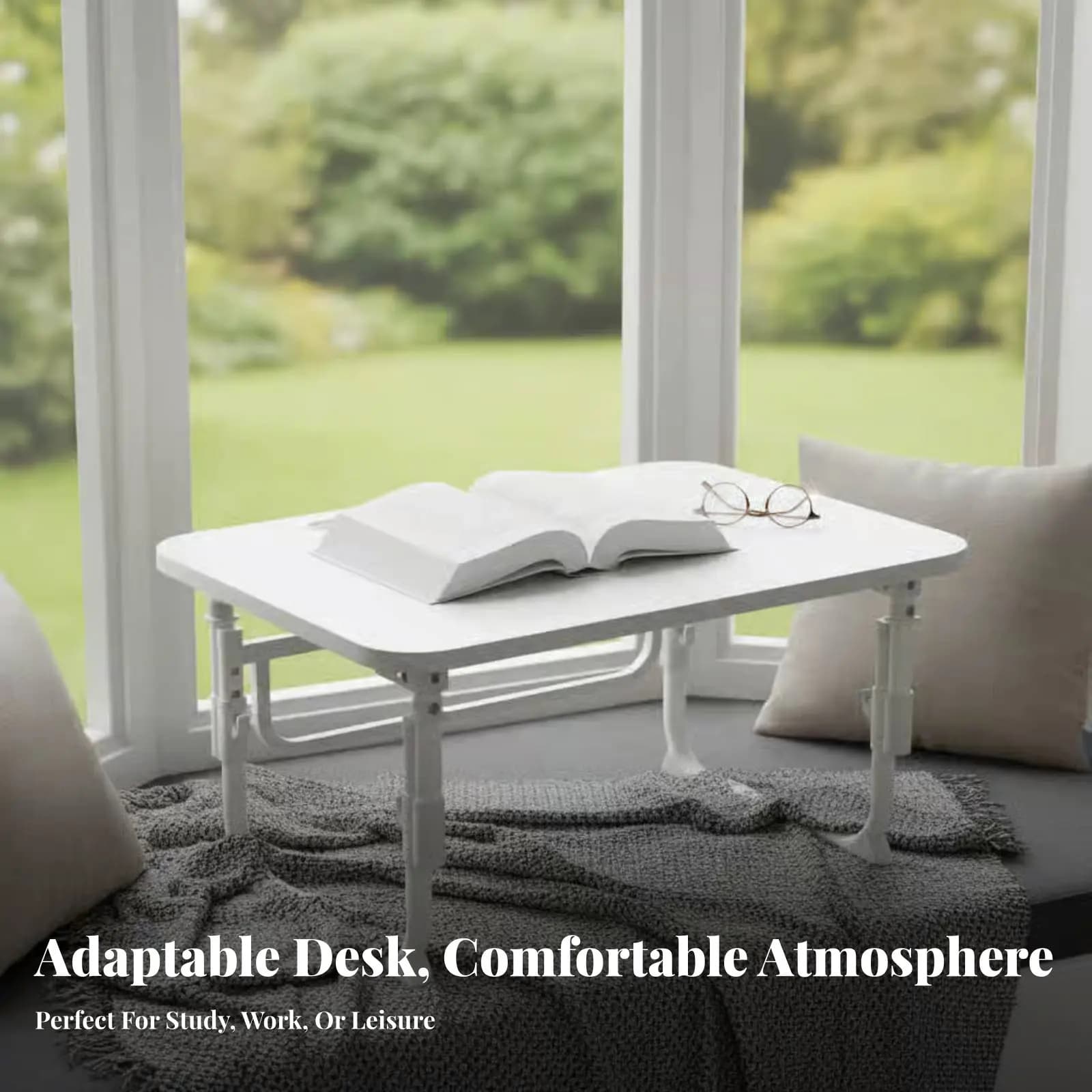Adjustable Folding Lap Desk Foldable Design Adjustable Laptop Stand Multi-Purpose Rounded Corners for Students, Adults, Bedroom