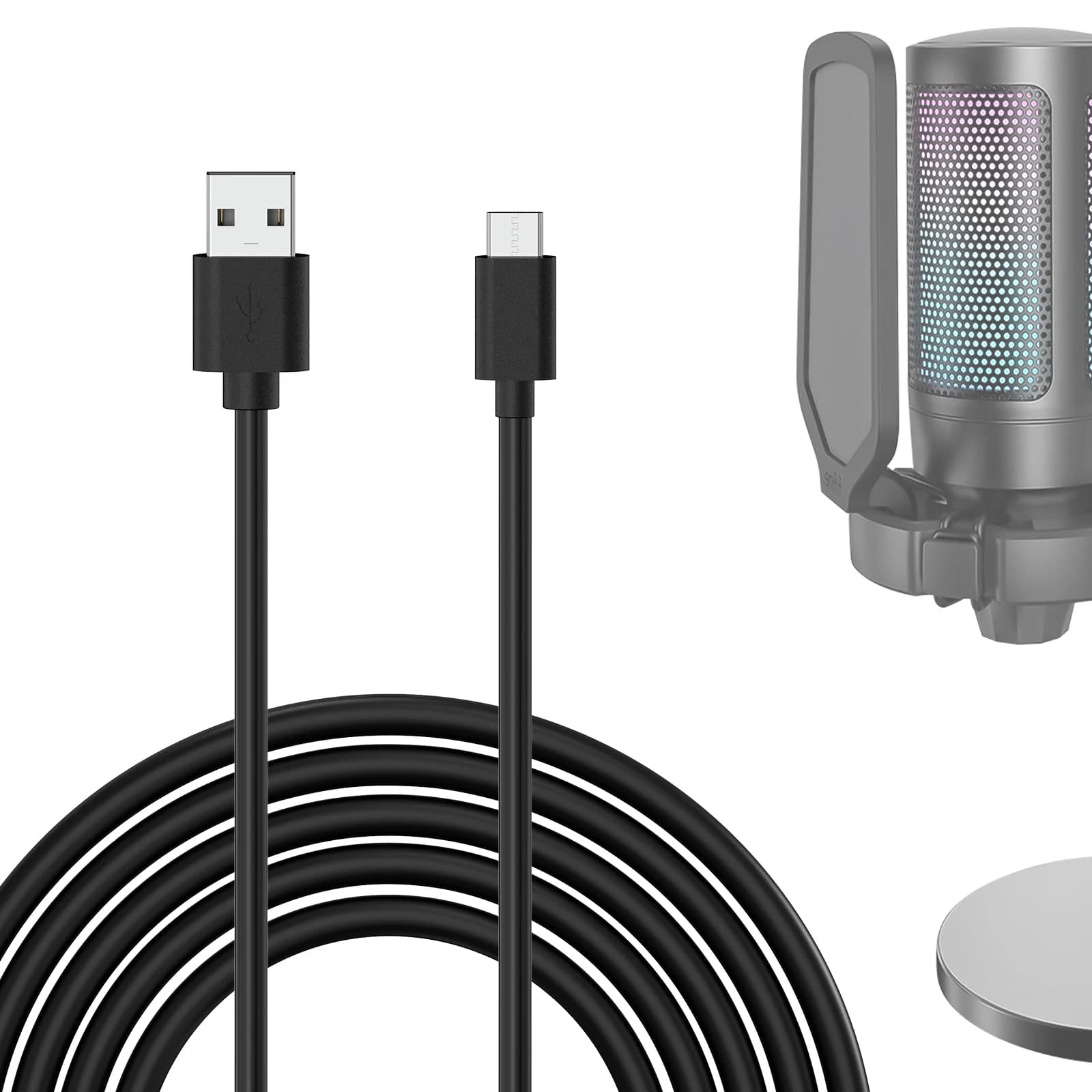 Geekria for Creators USB A to Type C Microphone Cable 10 ft / 3 M, Compatible with FIFINE AmpliGame A6, HyperX QuadCast S