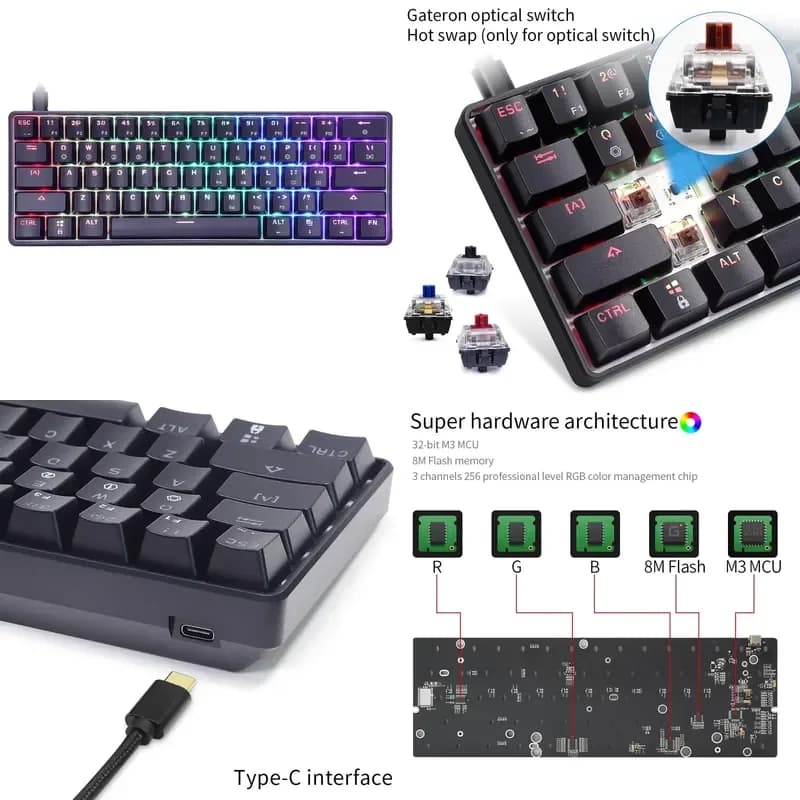 Dropshipping Skyloong Gk61 Sk61 Rgb 60% Mini Keyboard Gateron Optical Switch Gaming Mechanical Keyboard