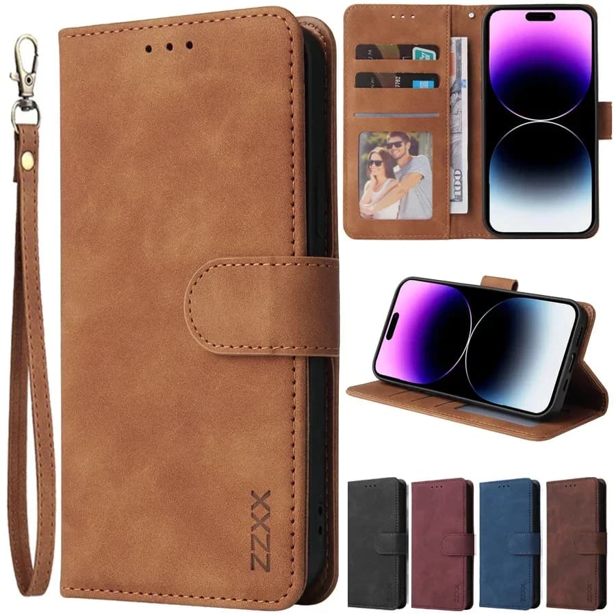 ZZXX Leather Wallet Phone Case For iPhone 17e 16 Pro Max 15 14 13 Mini 12 11 X XS XR SE2 8 7 6s Plus Flip Card Slot Holder Cover