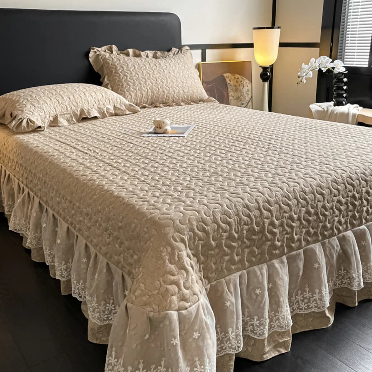 Pure Color Bed Cover for Bed Soft Double Bedspread with Ruffles Mattress Topper With Lace покрывало на кровать