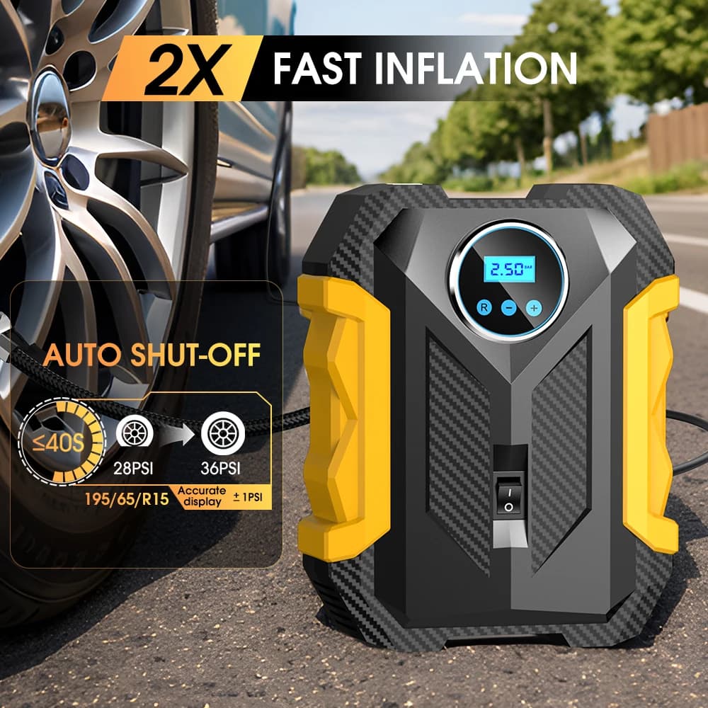 Carsun Multifunctional Inflation Pump Portable Tire Air Compressor Led Light Design Suitable for Car Motorcycle Riding Use