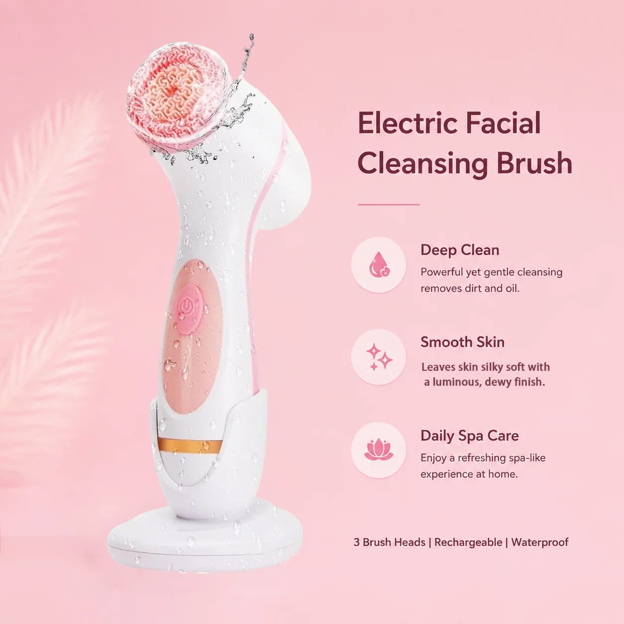 Electric Facial Cleansing Brush Sonic Rotating Face Cleaner Deep Pore Cleansing Brush Face Massager Waterproof Skin Care Tool