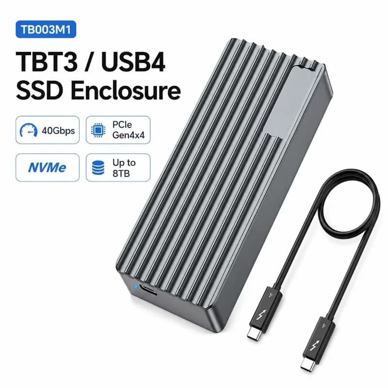 TBT3/USB4 M.2 NVMe SSD Enclosure 40Gbps PCIe Gen4 8TB External Storage for 2230/2242/2260/2280 SSD