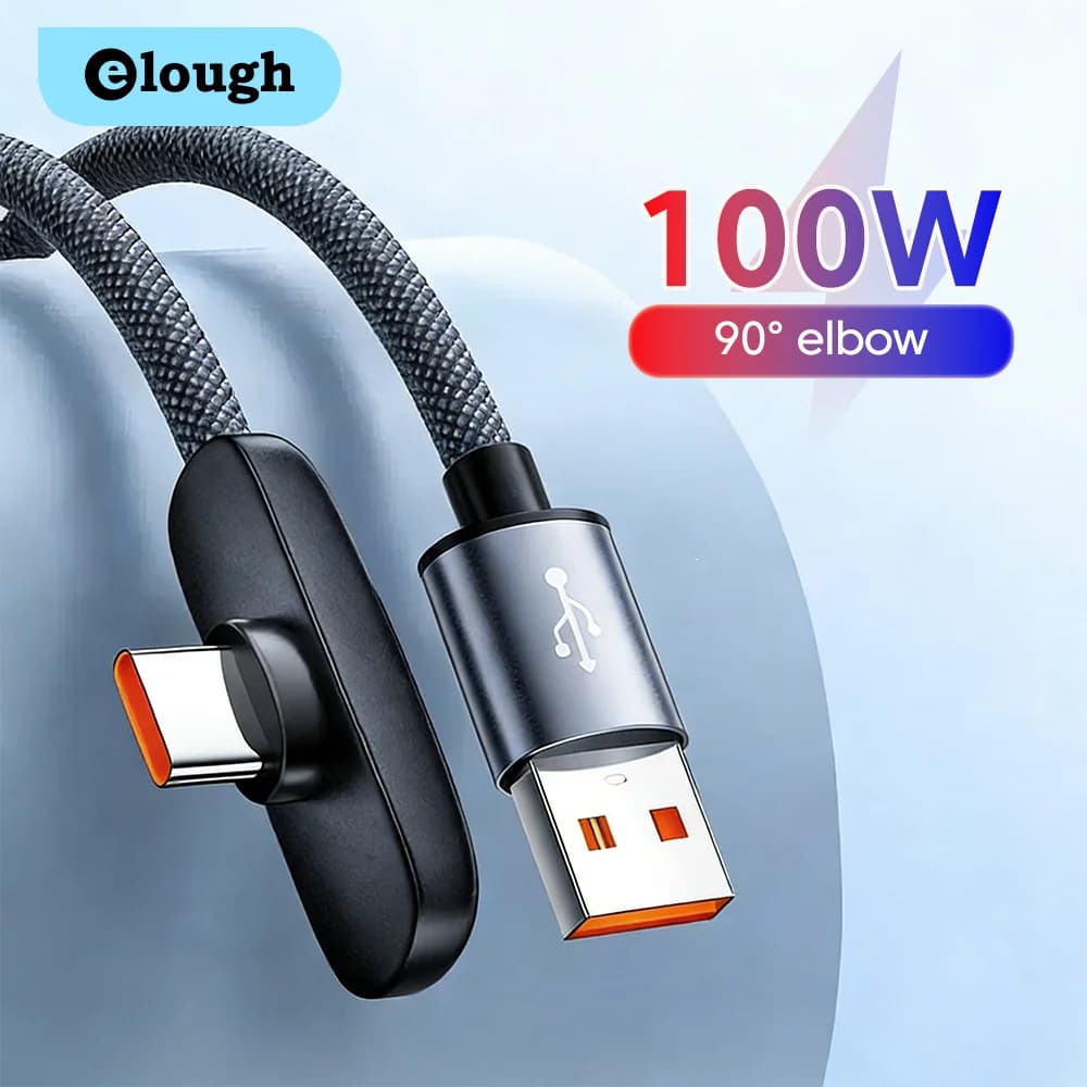 100W USB to Type C Fast Charging  90° Elbow Data Cable PD USB C Super Charging Game Cable for Samsung S23 S22 Huawei POCO Realme