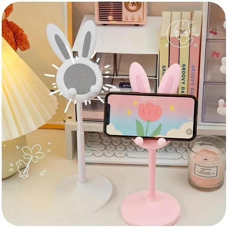 Pink Phone Holder Desktop Cell Phone Stand Adjustable Lovely Rabbit Cartoon Table Support For iPhone iPad Samsung Huawei Xiaomi