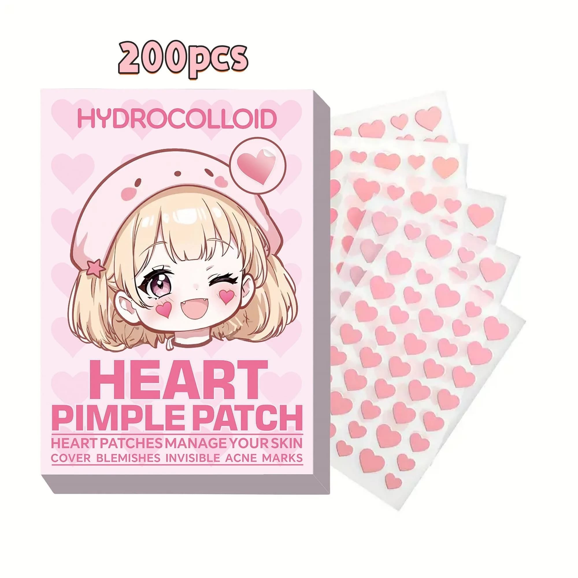 200Pcs Cute Pink Heart Pimple Patches, Hydrocolloid Invisible Blemish Cover For Daily Facial Skin Care