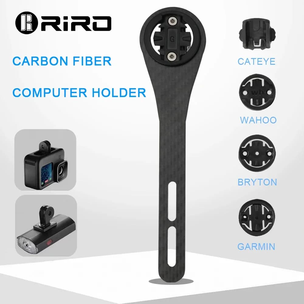 RIRO Carbon Fiber Bike Computer Holder Road Bicycle Handlebar Stopwatch GPS Mount for Garmin Gopro Wahoo Bryton Light Stand