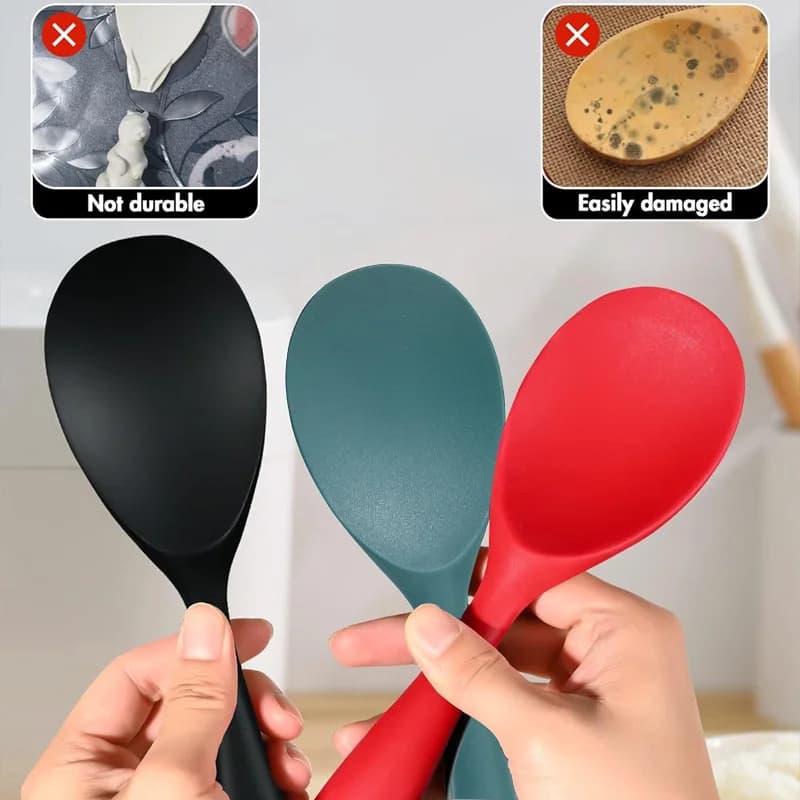 1pc Integrated Silicone Rice Spoon, Non-Stick Rice Scoop, Heat-Resistant Rice Cooker Spoon, Kitchen Rice Spoon