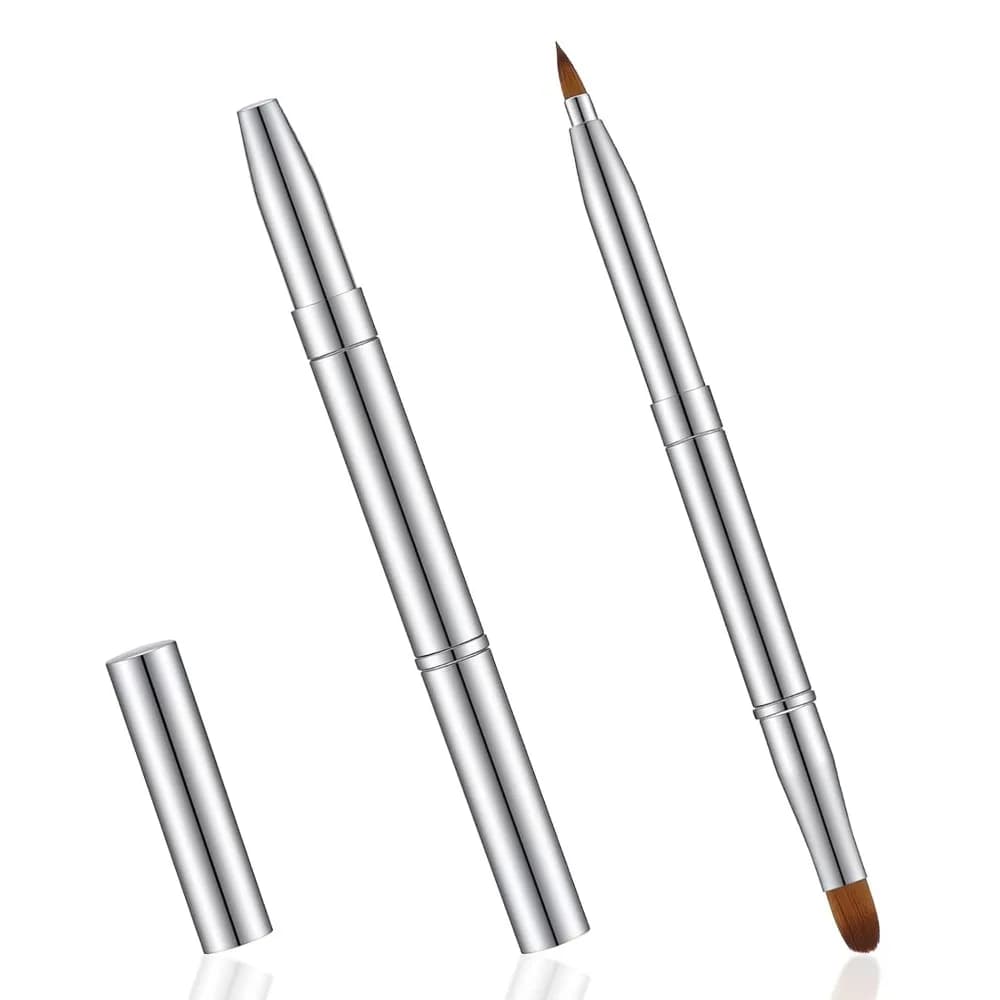 Dual-Ended Lip Brush, Portable Lipgloss and Eyeshadow Applicator, Travel Makeup Brushes with Protective Cap, Synthetic Fiber