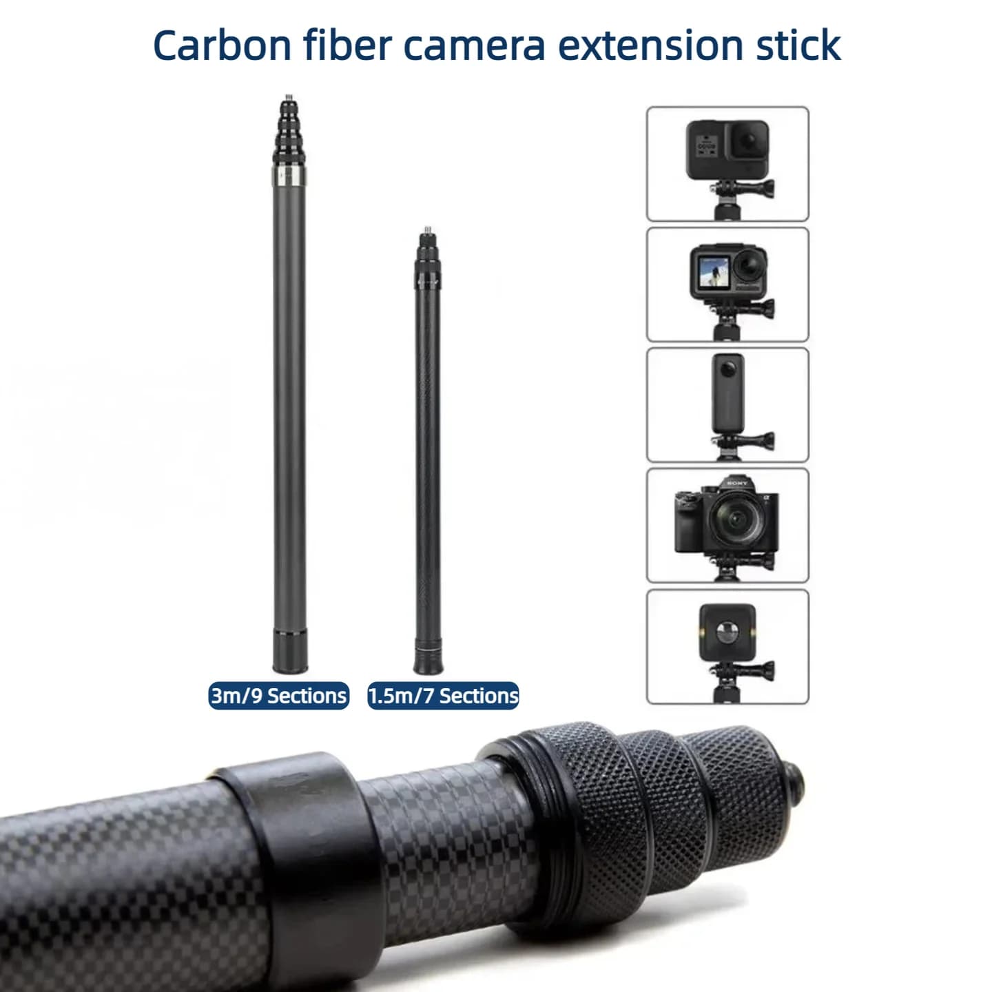 3M Carbon Fiber Scalable Monopod Extended Edition Invisible Selfie Stick For Insta360 X3 X2 For Go Pro 9 10 11 12 Stick Tripod