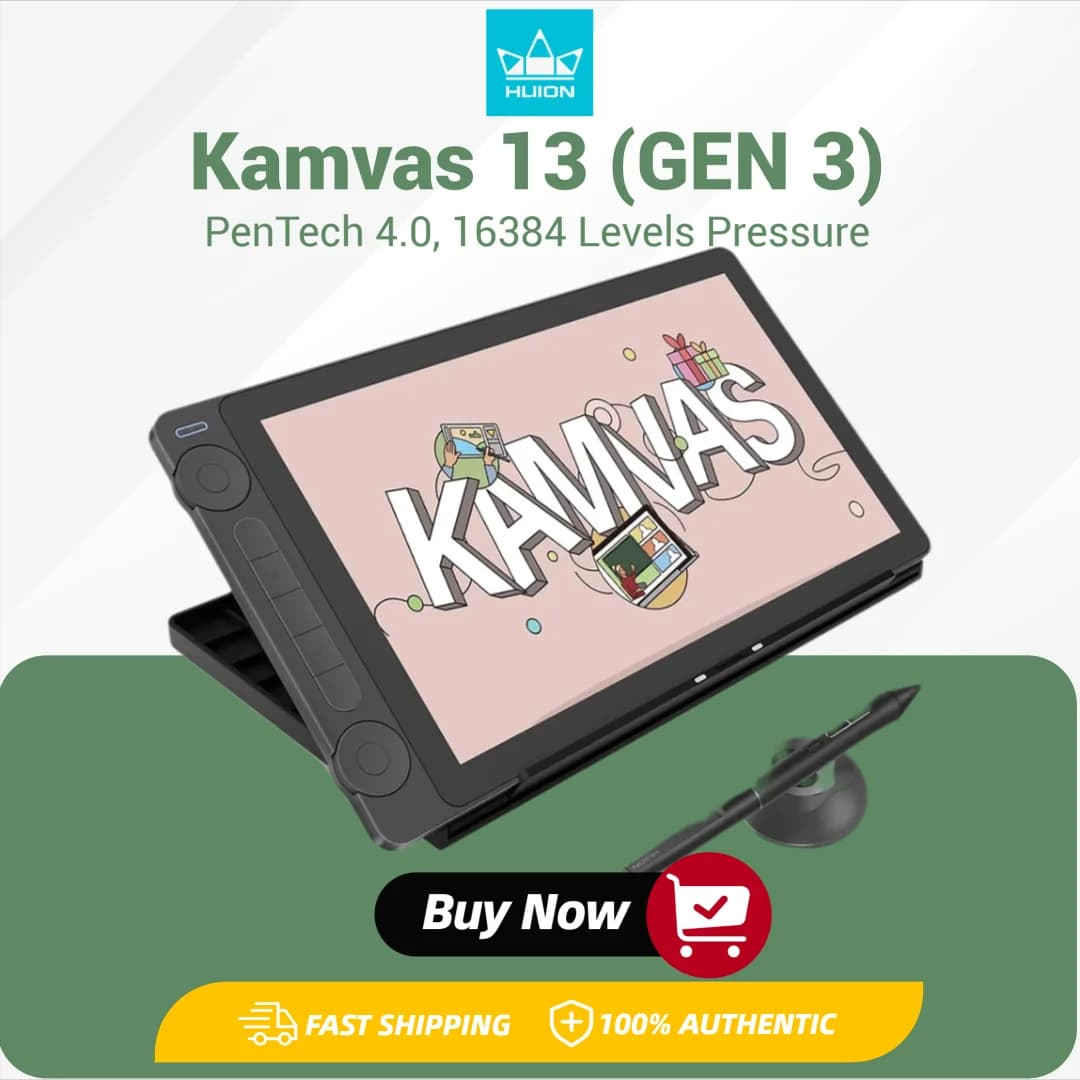 Huion Tablet Kamvas 13 (Gen 3) Graphics Tablets Monitor 16K Levels Pressure 13.3 Inch Screen Drawing Display PenTech 4.0 Stylus