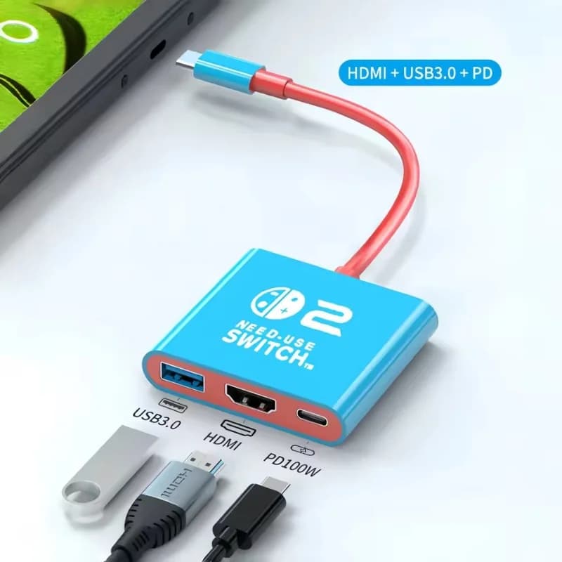 Docking Station for Nintendo Switch 2,4K 60Hz TYPE-C Hub with HDMI and USB-C 3.0 PD100W Charge Perfect for Switch 2/Switch/OLED
