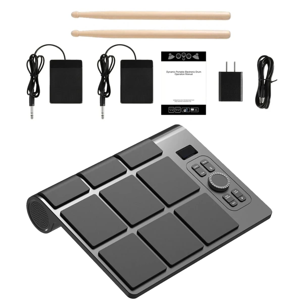 Miwayer Roll Up Electronic Drum Set – 9 Pads + 2 Pedals, Velocity Sensitive, Rechargeable, Dual Speakers, USB MIDI, Bluetooth
