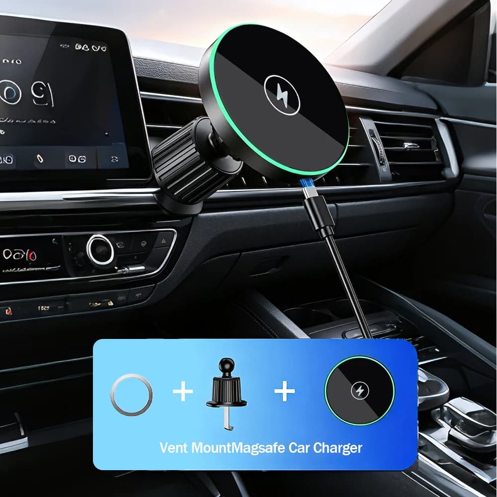 30W Fast Charging Magnetic Car Wireless Charger, LED Light Phone Mount Holder for iPhone 12, 13, 14, 15，16，17， Pro Max