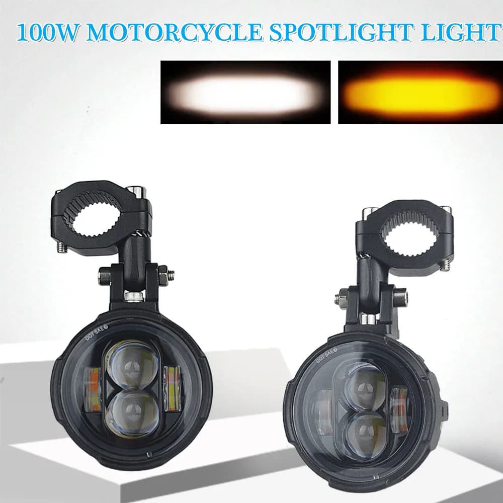 Motorcycle Fog Lights Led Auxiliary Driving Lamp Moto Headlight Spotlights 100W Wired Switch Dual Color Motorcycle Led Lights