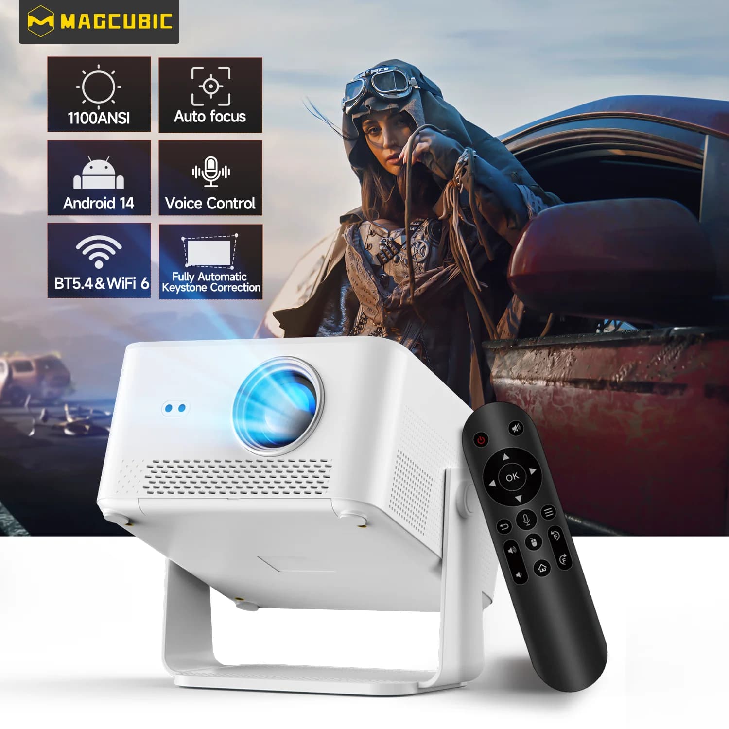 Magcubic HY450MAX 1100ANSI Android 14 Portable Outdoor Projector 1080P Auto Focus 8K Support WIFI6 Beam Mini Projector
