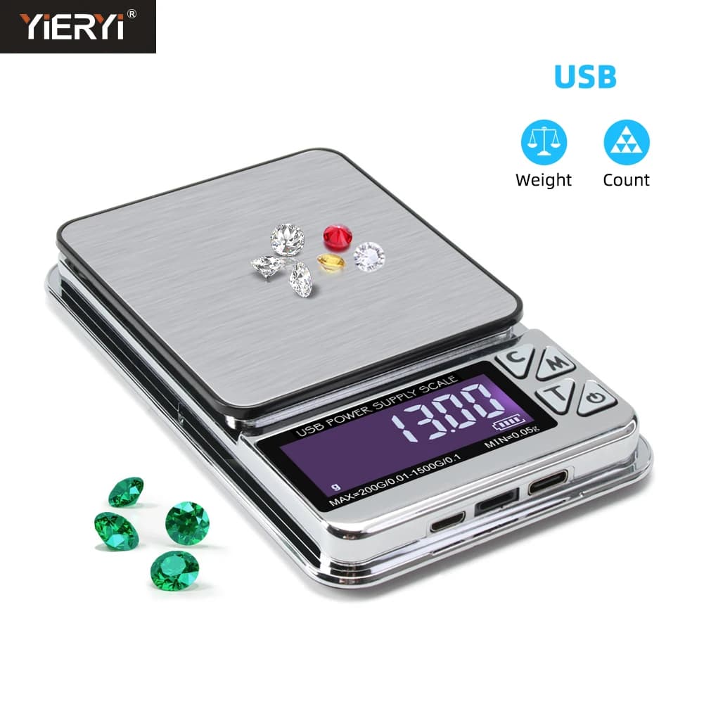 Digital Jewelry Scale High Precision 200g/1000gx0.01g Accuracy Smart Counting Gem Food Balance Kitchen Pocket Scales USB Charge